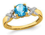1.00 Carat (ctw) Natural Blue Topaz Ring in 14K Yellow Gold with Diamonds